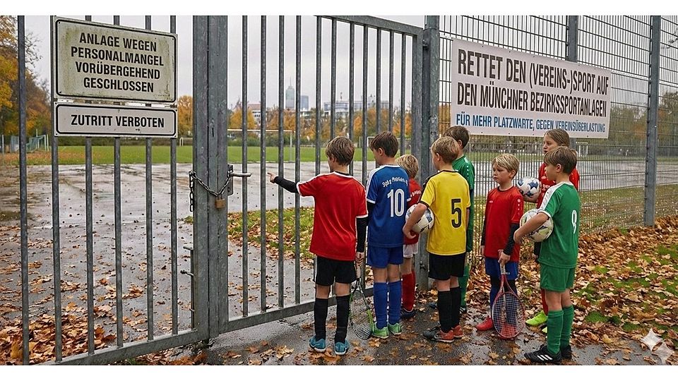 Bald häufiger der Fall in München? Die Organisatoren der Petition „Rettet den (Vereins-)Sport auf den Münchner Bezirkssportanlagen“ warnen mit diesem Bild vor den Folgen der neuen Platzwart-Regelung.