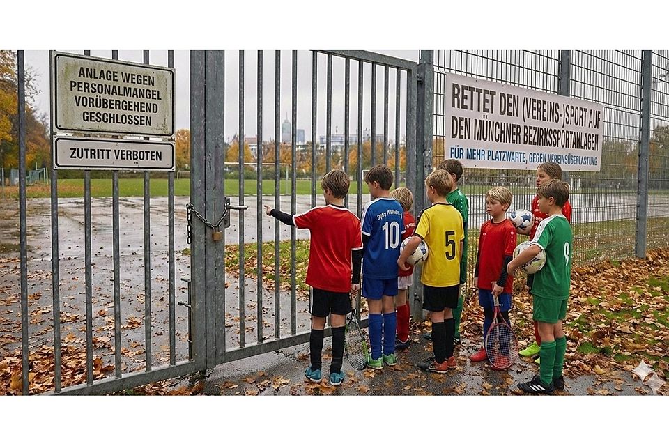 Bald häufiger der Fall in München? Die Organisatoren der Petition „Rettet den (Vereins-)Sport auf den Münchner Bezirkssportanlagen“ warnen mit diesem Bild vor den Folgen der neuen Platzwart-Regelung.