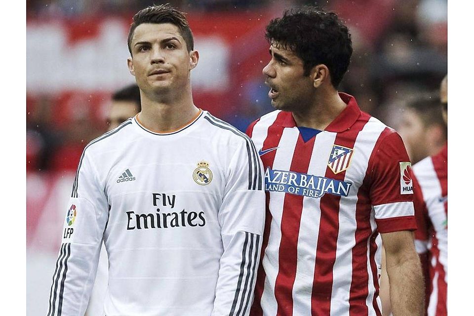 Reals Superstar Cristiano Ronaldo (l) und Atléticos Diego Costa sehen sich im Finale wieder. Foto: Emilio Naranjo
