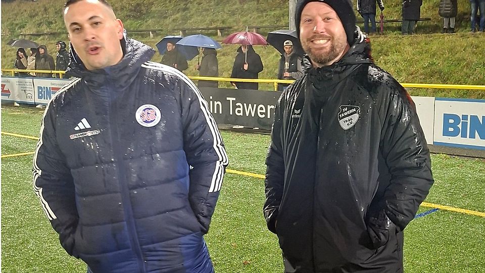 Tawerns Trainer Benny Leis (rechts) traf am Mittwoch auf seinen früheren Verein SG Ruwertal und damit unter andere auch auf seinen Ex-Spieler Bastian Jung (links)