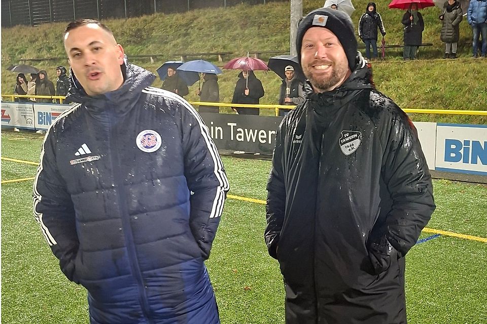 Tawerns Trainer Benny Leis (rechts) traf am Mittwoch auf seinen früheren Verein SG Ruwertal und damit unter andere auch auf seinen Ex-Spieler Bastian Jung (links)