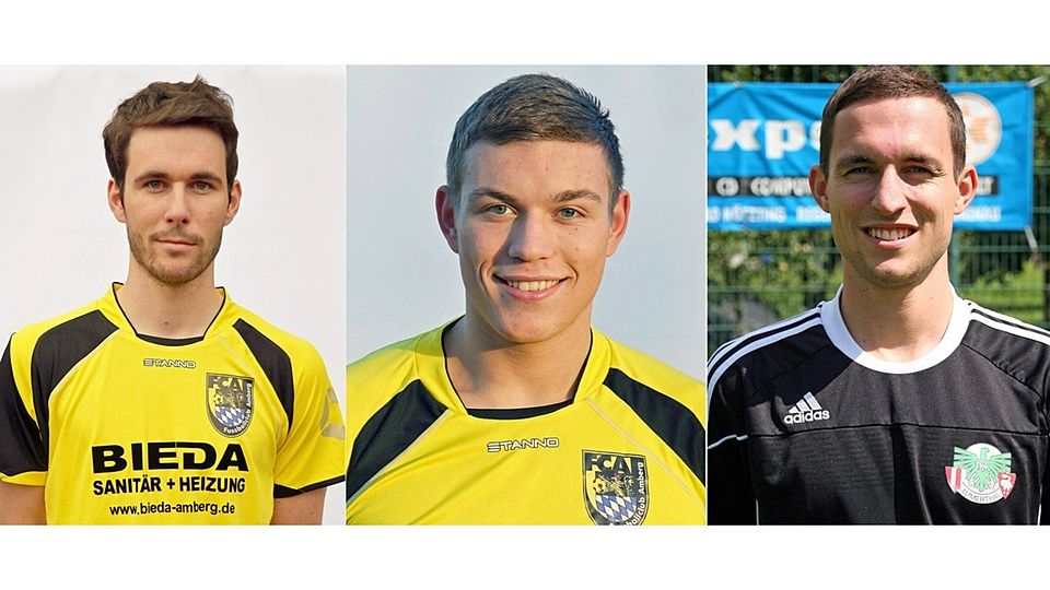 Frank Lincke (l.) und Marco Seifert (Mitte) haben ihre Verträge beim FC Amberg verlängert, neu zum Bayernliga-Kader stößt hingegen der Ex-Ammerthaler Simon Schwarzfischer (r.). Fotos: Christian Eberhardt/DJK Ammerthal