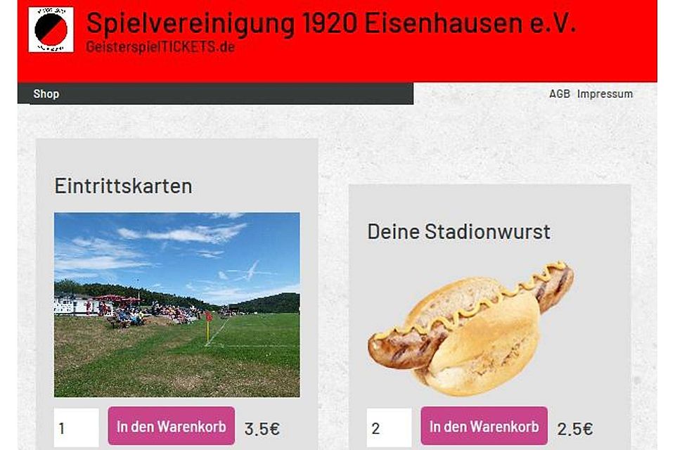 Neben Geisterspieltickets gibt es bei der SG Silberg/Eisenhausen auch virtuelle Stadionwurst und Getränke. 	Screenshot: Jens Kauer