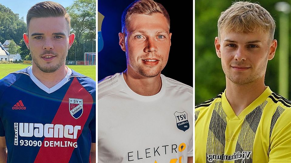 Torjäger vom Dienst (von links): Sulzbachs Alex Kruppa, Eslarns Sebastian Striegl und Stamsrieds Luis Schönberger. – Fotos: Pilipovic, Gall, Schwarzfischer; Montage: Würthele