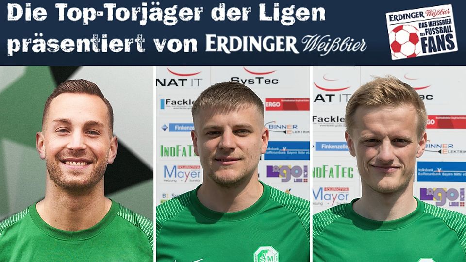 Sebastian Graßl (m.) führt seit dem vergangenen Spieltag die Torjägerliste in der Bezirksliga Nord an. Zu seinen Verfolgern gehören Christian Häusler (l.) und Rainer Meisinger (r.).