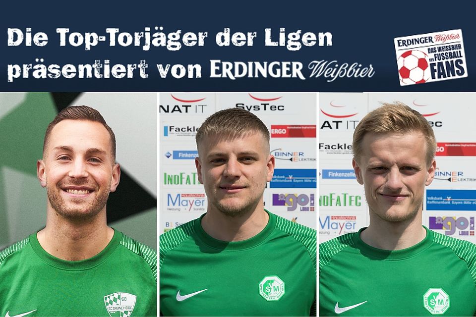 Sebastian Graßl (m.) führt seit dem vergangenen Spieltag die Torjägerliste in der Bezirksliga Nord an. Zu seinen Verfolgern gehören Christian Häusler (l.) und Rainer Meisinger (r.).