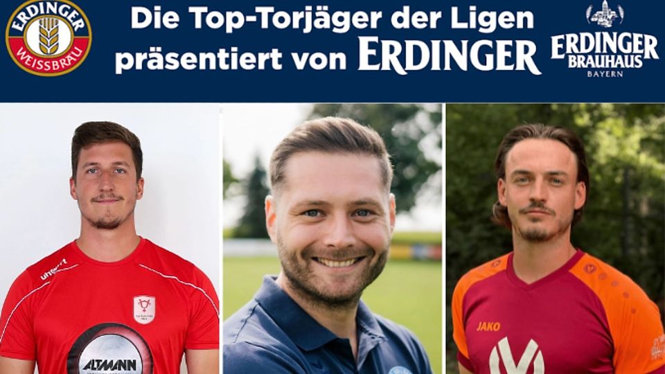 Robert Friedrich (mi.) führt die Torschützenliste der Münchner A-Klassen an. Peter Schädler (re.) und Kevin Henneberger (li.) kleben ihm jedoch dicht an den Fersen.