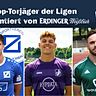 Julian Kania (M.) führt die Torjägerliste der Regionalliga Bayern vor Ricky Bornschein (l.) und Severo Sturm (r.) an.