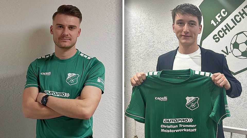 Streifen sich künftig das grünweiße Trikot des 1. FC Schlicht über: Joel Lichtenfeld (links) und Philipp Grunewald.