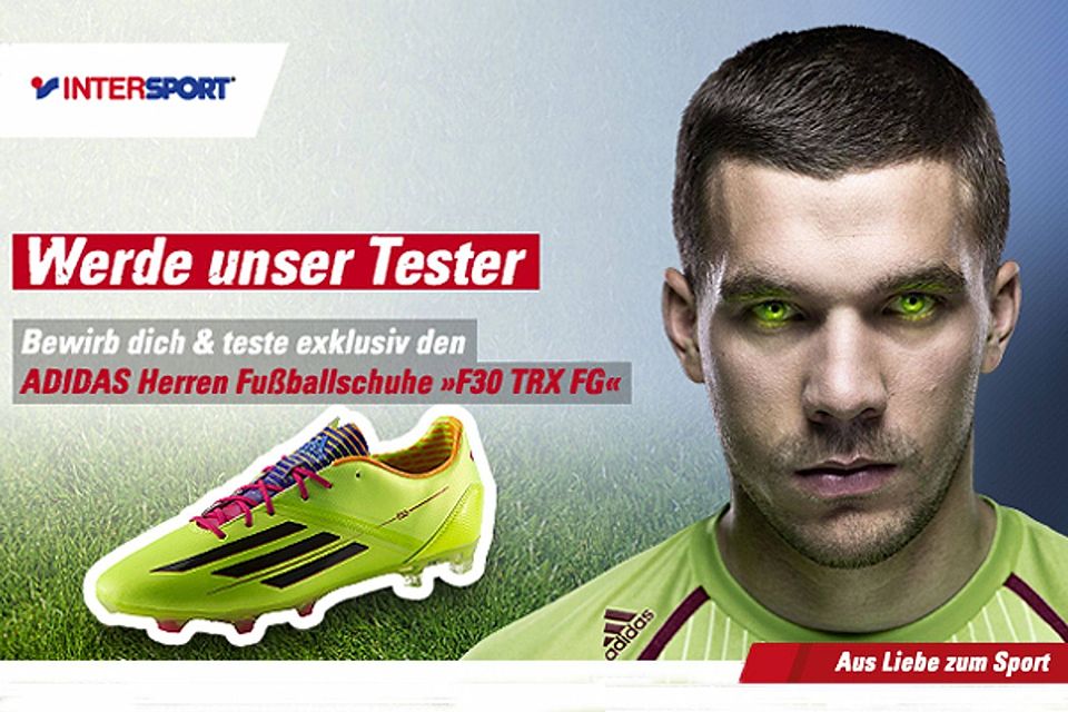 Auch Lukas Podolski schwört auf den neuen »F30 TRX FG«. F: INTERSPORT