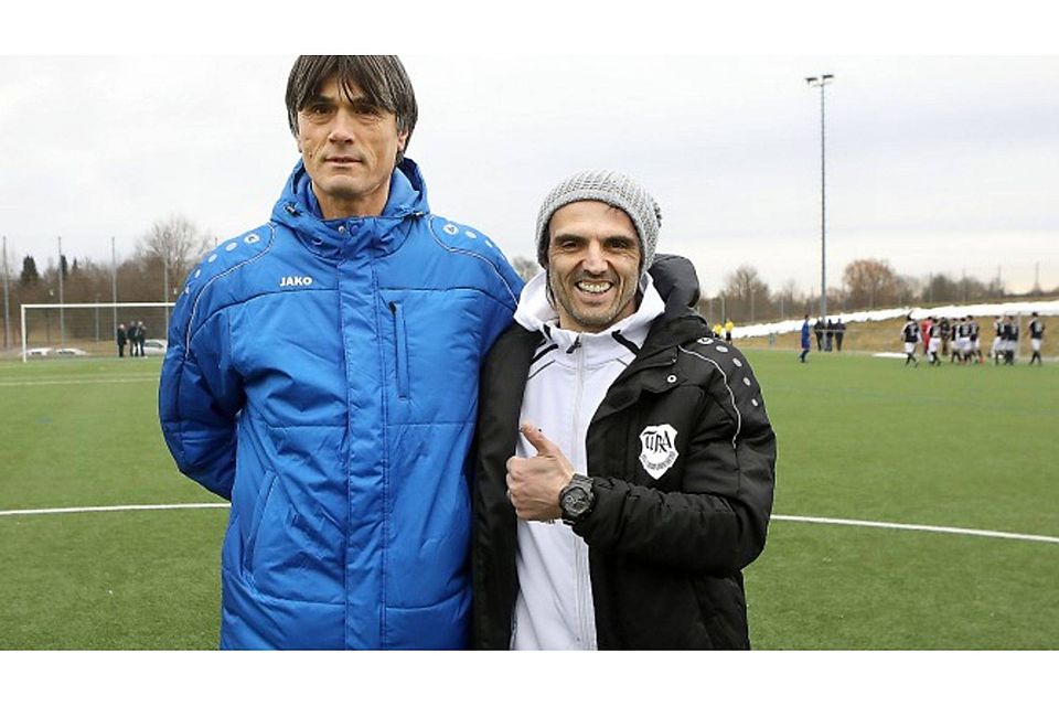 Sportfreunde-Coach Slobodan Pajic und Tura-Trainer Branko Okic kennen sich seit gemeinsamen Zeiten beim VfR Aalen. Foto: Ufuk Arslan
