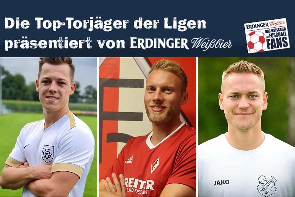 Andreas Hohlenburger (m.) vom FCA Unterbruck sichert sich mit 31 Toren den Titel des ERDINGER-Torschützenkönigs. 
