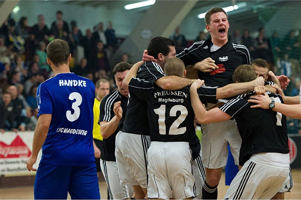 Preussen Magdeburg bejubelte letztes Jahr den Finalsieg gegen den FCM. Foto: Sportfotos MD