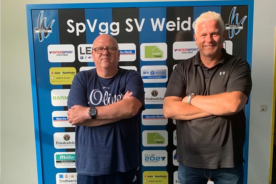 Rüdiger Fuhrmann (links) und Rüdiger Hügel leiten ab sofort die sportlichen Geschicke bei Bayernligaaufsteiger SpVgg SV Weiden.