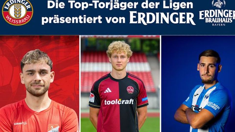 Piet Scobel (Mitte) hat im Oktober fünf Treffer erzielt und ist jetzt gleichauf mit Milos Cocic (r.), Severo Sturm (li.) und Anton Heinz vom FC Bayern II.