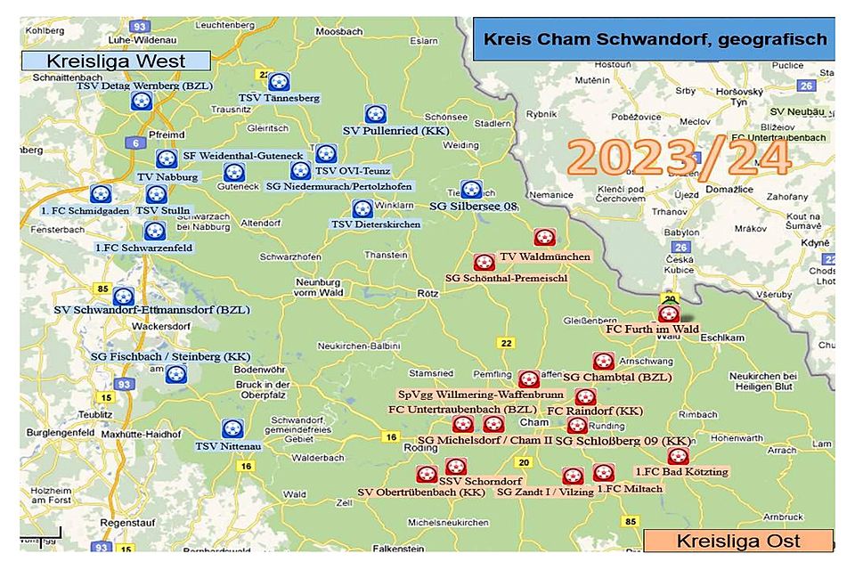 So wurden die beiden Kreisligen im Spielkreis Cham/Schwandorf eingeteilt. – Grafik: Ludwig Held