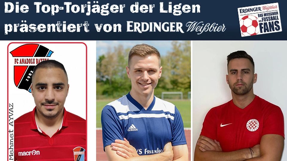 Mehmet Ayvaz (l.), Sven Scheurer (M.) und Daniel Krajina (r.) sind die treffsichersten Torschützen der Kreisklassen Münchens.