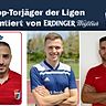 Mehmet Ayvaz (l.), Sven Scheurer (M.) und Daniel Krajina (r.) sind die treffsichersten Torschützen der Kreisklassen Münchens.