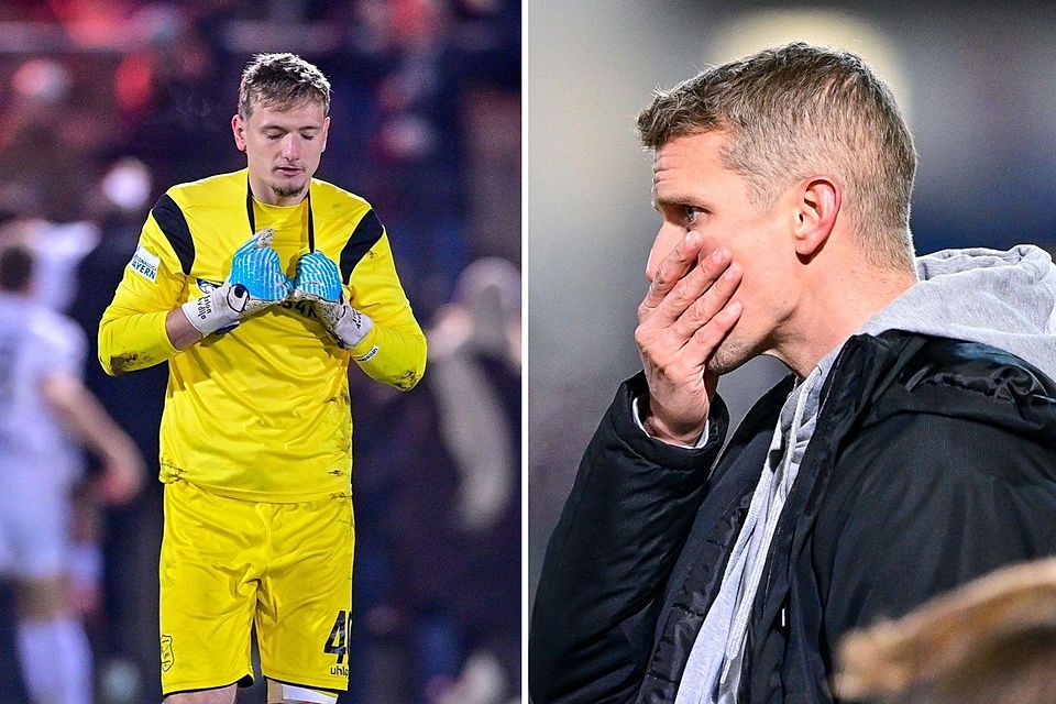 Erion Avdija (li.) war nach dem Elfmeterschießen sichtlich enttäuscht, da er an einigen geschossenen Elfmetern mit den Fingerspitzen dran war. Für Lars Bender war das Spiel eine Achterbahnfahrt der Gefühle. Vom Rückstand, 15 Minuten vor Schluss, bis zum letzten Elfmeter.