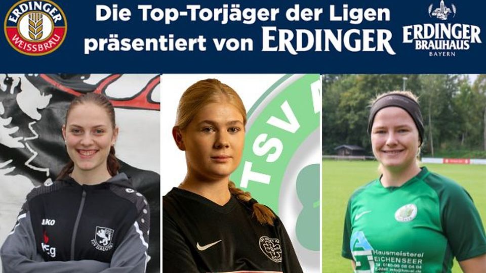 Lea Aschenbrenner (M.) belegt den dritten Platz der Torjägerinnen-Liste der A-Klassen. Ihr folgen Malin Regul (l.) und Lisa Dimpflmaier (r.) auf Platz vier.