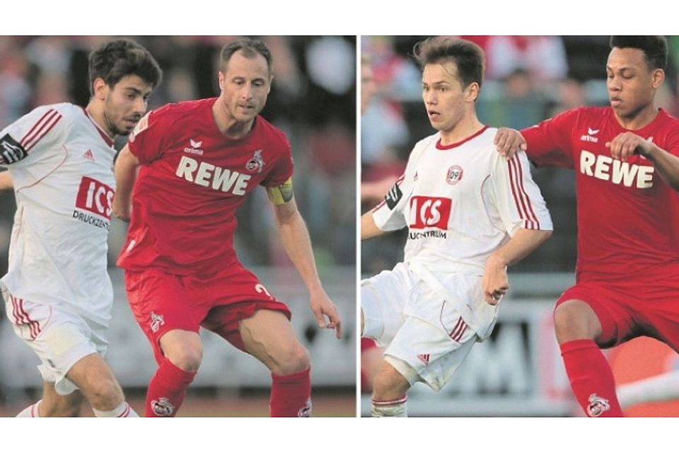 So war es im vorigen Jahr: Claudio Heider von SV  09 gegen Matthias Lehmann (Foto links) und Daniel Isken gegen Nikolas Nartey vom 1. FC Köln. Fotos: Randow