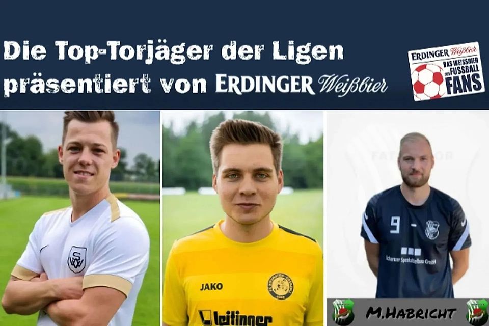 Alexander Thielmann (Mitte) hat sich nicht mehr abfangen lassen und ist bester Kreisliga-Torjäger im Kreis Donau/Isar.