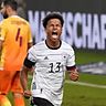 Karim-David Adeyemi (Deutschland Germany) jubelt über sein Tor zum 6:0 - Stuttgart 05.09.2021: Deutschland vs. Armenien.