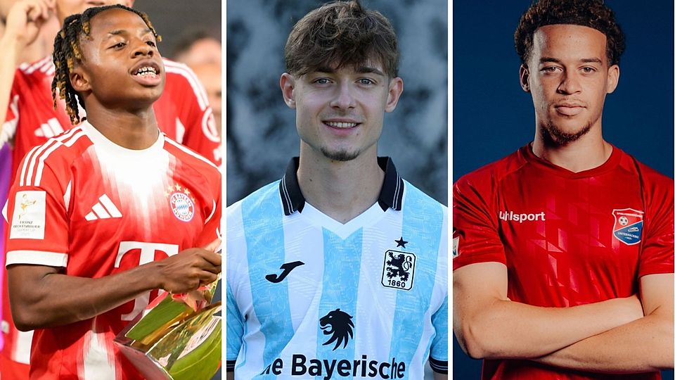 Drei Youngster in Oberbayerns Elf der Woche: FCB-Talent Wisdom Mike, 1860-Stürmer Noah Klose und Hachings Jorden Aigboje.