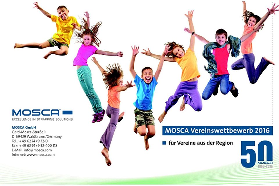 Mosca feiert: Zu ihrem 50. Jubiläum verlost die Mosca GmbH 50 Trikotsätze an Vereine aus der Region im Rahmen eines Fotowettbewerbs. Teilnahmeschluss ist der 30. April 2016.