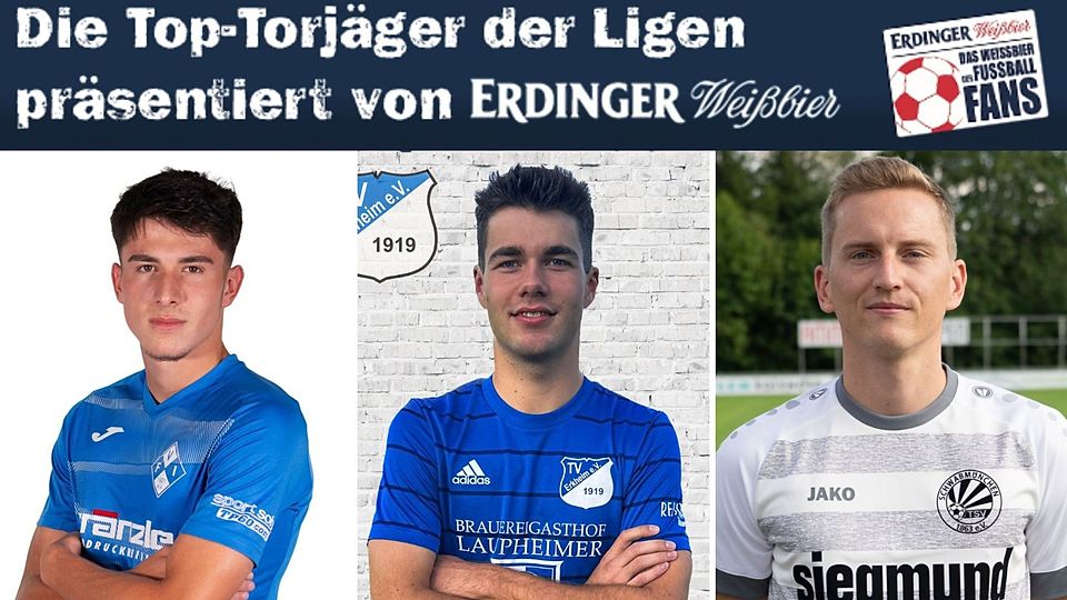 Manuel Merk (m.) führt die Torjägerliste der Landesliga Südwest vor Denis Milic (l.) und Maik Uhde (r.) an.