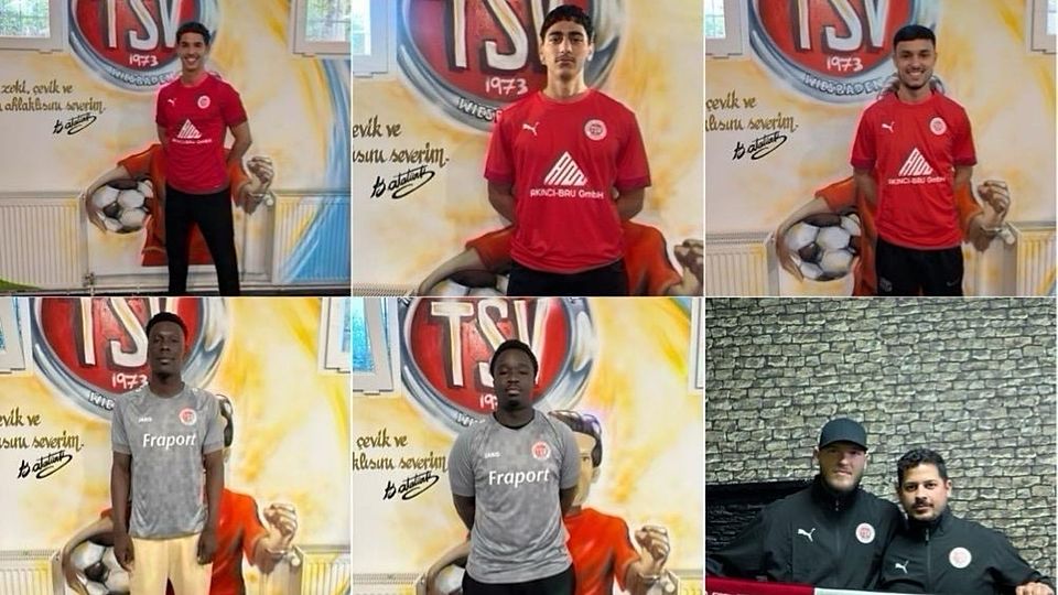 Neu beim TSV, oben von links: Youssef Chourak, Malik Deveci und Youness Boutouil. Unten: Dawda Martin Njie, Abdul Jalloh und Kevin Wieszolek mit TSV-Chef Ilkay Candogan.
