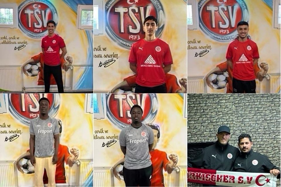 Neu beim TSV, oben von links: Youssef Chourak, Malik Deveci und Youness Boutouil. Unten: Dawda Martin Njie, Abdul Jalloh und Kevin Wieszolek mit TSV-Chef Ilkay Candogan.
