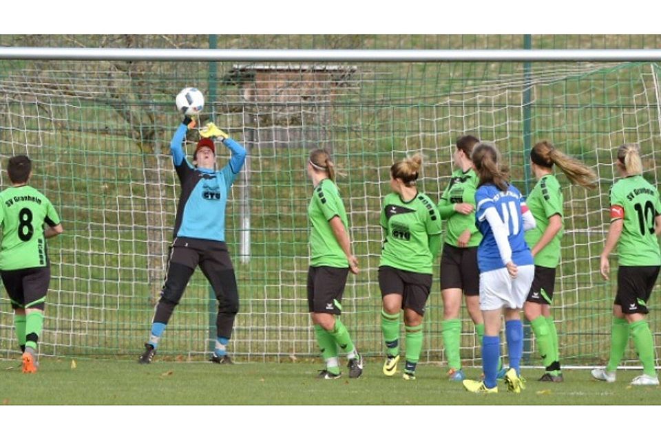 Die Granheimerinnen (grünes Trikot) mussten gegen den TSV Lustnau ziemlich früh auf ihre etatmäßige Torfrau Silvia Bäuerle verzichten. Jürgen Emmenlauer