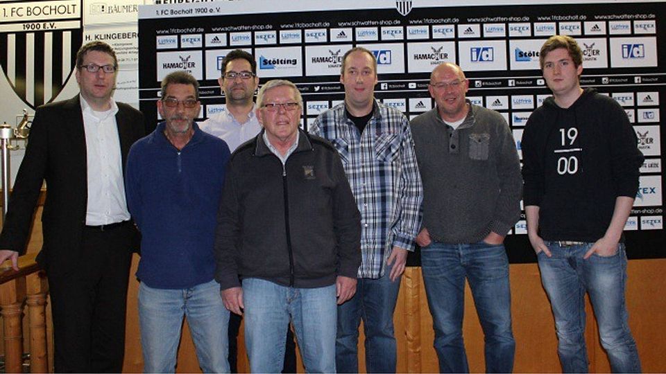 v.l.n.r.: David Fahrland, Hans Kempink, Manuel Jara, Dieter Ernst, Michael Stanik, Wolfgang Jansen, Stefan Schniedertöns. Foto: 1. FC Bocholt