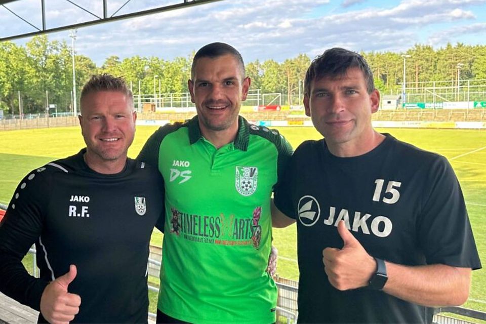 Robert Fröhlich, Sebastian Drömert und Christian Mlynarczyk (von links) sind die Trainer beim FSV Union Fürstenwalde.