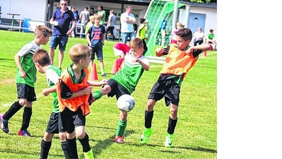 Gute Werbung für den Jugendfußball gab es beim Turnier des SV Adler Effeld – hier eine Spielszene aus dem F-Juniorenspiel zwischen Effeld (mit Leibchen) und dem SC Wegberg. Foto: agsb