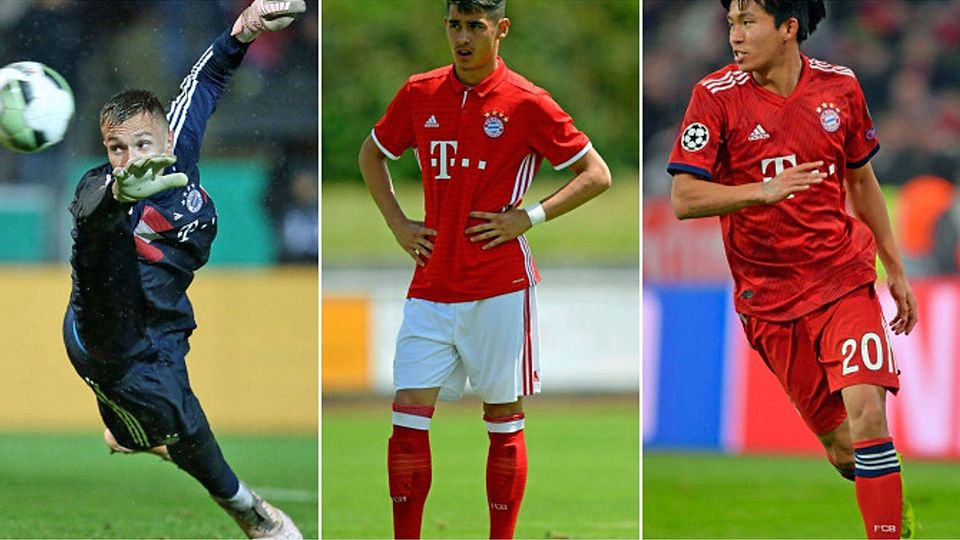 Christian Früchtl (li.), Meritan Shabani und Wooyeong Jeong (r.) könnten über eine Leihe zu einem anderen Verein den nächsten Schritt in Richtung Profi-Kader des FC Bayern machen. mis