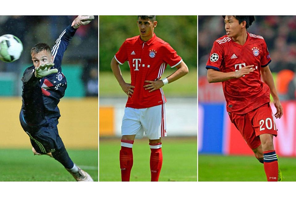 Christian Früchtl (li.), Meritan Shabani und Wooyeong Jeong (r.) könnten über eine Leihe zu einem anderen Verein den nächsten Schritt in Richtung Profi-Kader des FC Bayern machen. mis