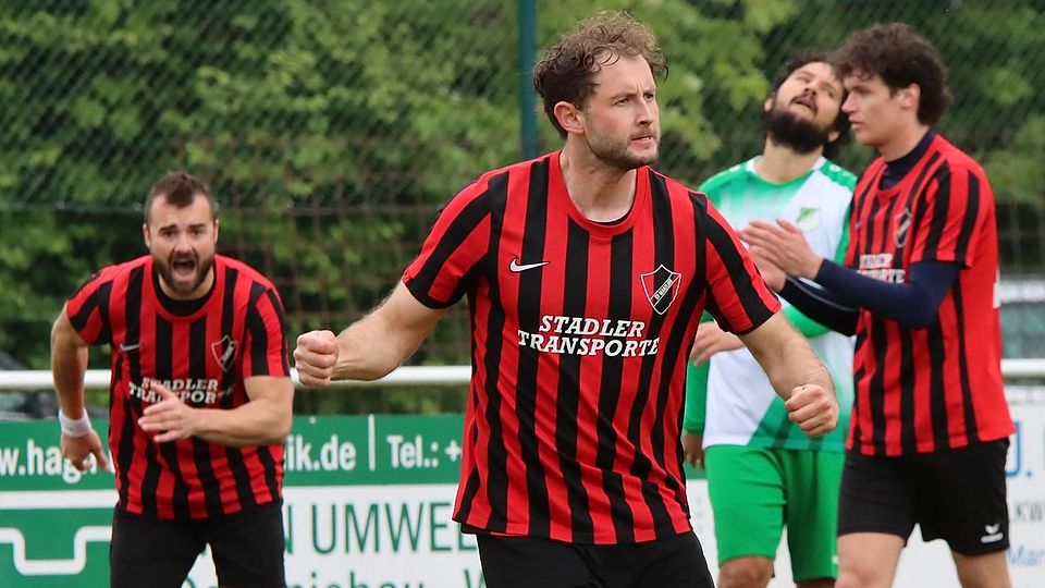 Entschlossener Blick: Tobias Duffner vom SV Marzling bejubelt seinen Treffer zum zwischenzeitlichen 1:1 gegen den SV Dietersheim.