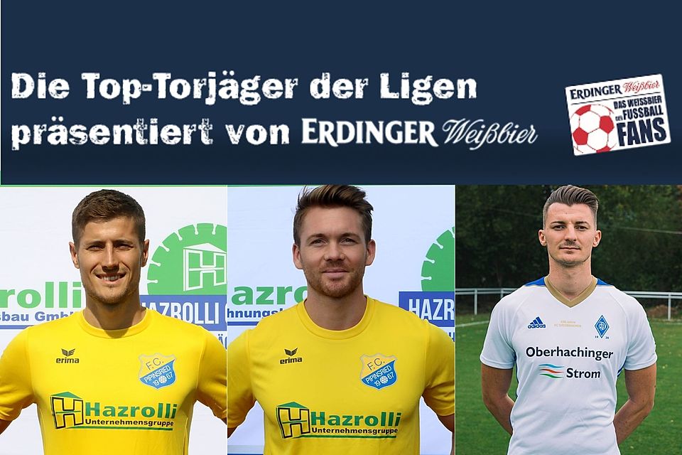 Steffen Krautschneider, Pablo Pigl (beide FC PIpinsried) und Michael Bachhuber (FC Deisenhofen, v.l.n.r.) sind die drei besten Torjäger der Bayernliga Süd.