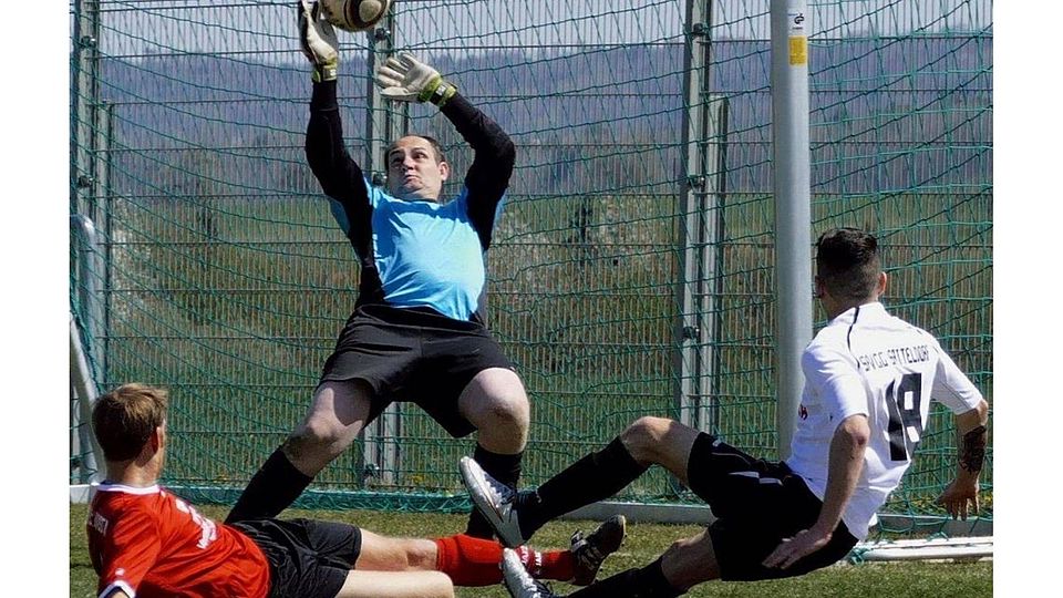 KSG-Keeper Marcus Schmidt ist zur Stelle. Kickt er mit Ellrichshausen in der neuen Spielzeit in der A-Klasse? Das Saisonfinale wird Gewissheit bringen.
