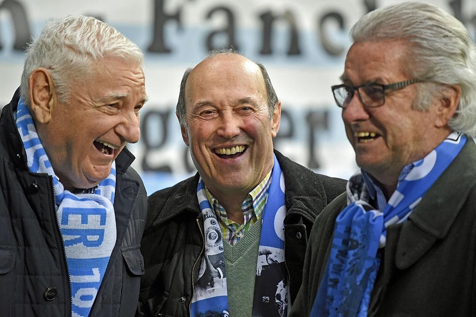 50 Jahre nach dem Meistertitel: Petar „Radi“ Radenkovic (li.), Hans Rebele und Bernd Patzke (re.) im Jahr 2016 in der Allianz Arena