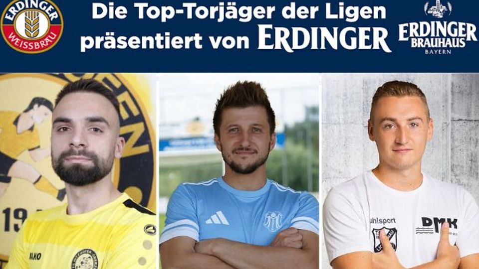 Maxi Bauer (m.) führt die Torjägerliste komfortabel an. Es folgen Admir Music (l.) und Lorenz Schweiger (r.).