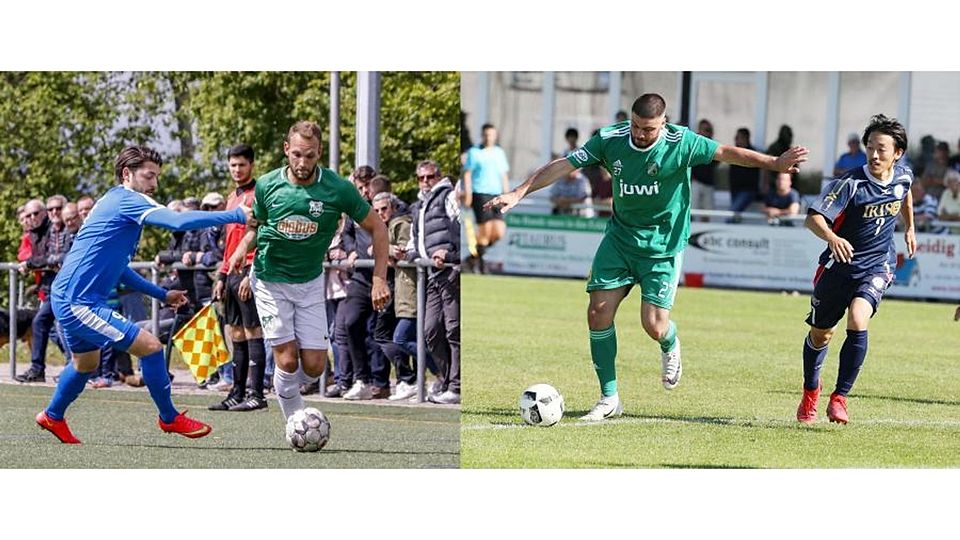 Die Fixpunkte der Verbandsligisten TuS Marienborn und FC Basara: Mateo Trapp (linkes Bild, in Grün) und Yuya Okuda (rechtes bild in Blau).