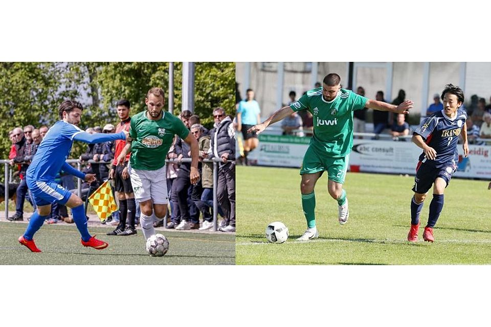 Die Fixpunkte der Verbandsligisten TuS Marienborn und FC Basara: Mateo Trapp (linkes Bild, in Grün) und Yuya Okuda (rechtes bild in Blau).