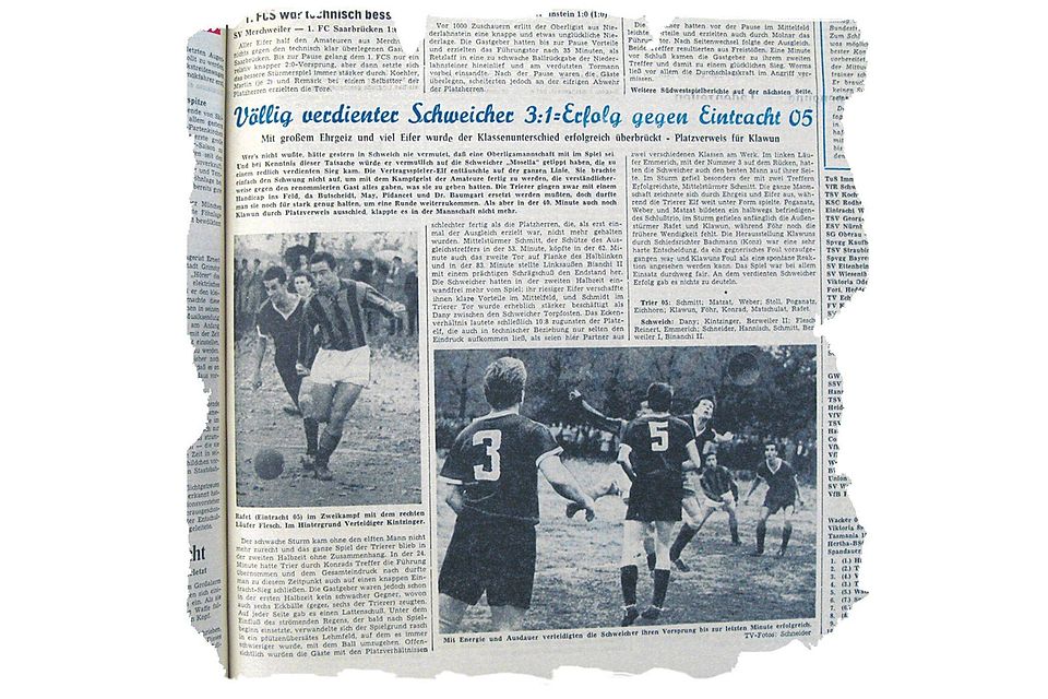 So berichtete der Trierische Volksfreund am 24. Oktober 1960 über die Schweicher DFB-Pokalüberraschung gegen Eintracht Trier. Heute Abend stehen sich beide Teams im Rheinlandpokal wieder gegenüber. TV-Grafik: Birgit Keiser