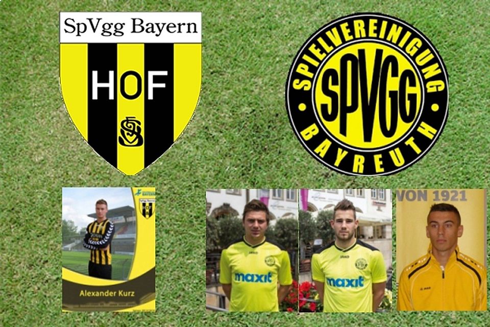 Die SpVgg Bayern Hof unterlag im Testspiel der SpVgg Oberfranken Bayreuth mit 1:4. Alexander Kurz traf für Hof, Stefan Kolb, Michael Eckert und Luka Brlenic (v.l.n.r.) waren als Torschützen für Bayreuth erfolgreich   Fotos: SpVgg Bayern Hof (1), SpVgg Oberfranken Bayreuth (2), Thomas Scherm (1)