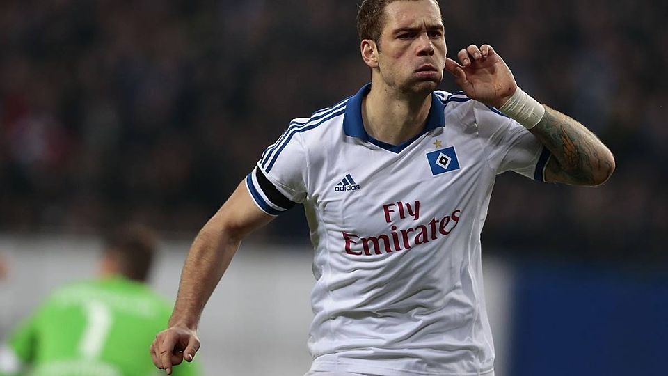 Pierre-Michel Lasogga nach seinem Tor beim 3:0-Sieg des HSV gegen Dortmund im Jahr 2014.