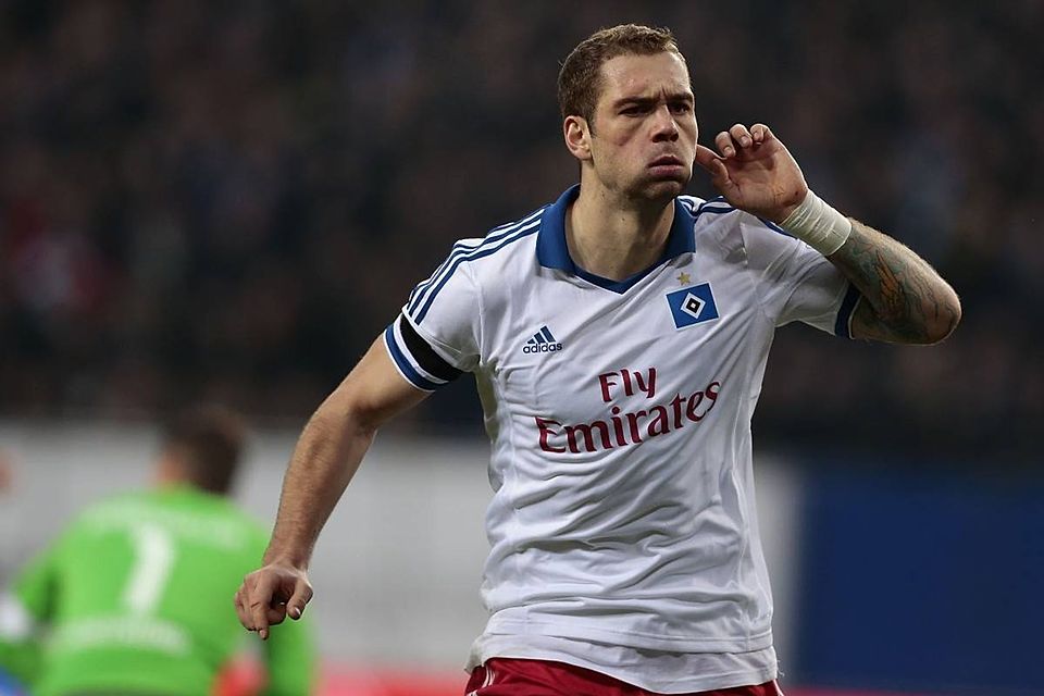 Pierre-Michel Lasogga nach seinem Tor beim 3:0-Sieg des HSV gegen Dortmund im Jahr 2014.