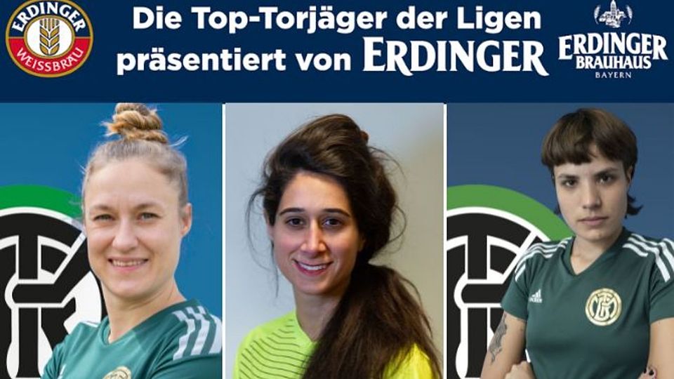 Beim Turnerbund München gibt es gleich drei Spielerinnen, die bei den Top-Torschützinnen dabei sind: Sheeva Seyfi (mi.), Franziska Kriegel (l.) und Toni Tewes (r.).